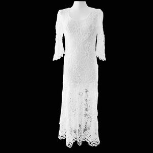French Vintage Handmade Lace White Dress